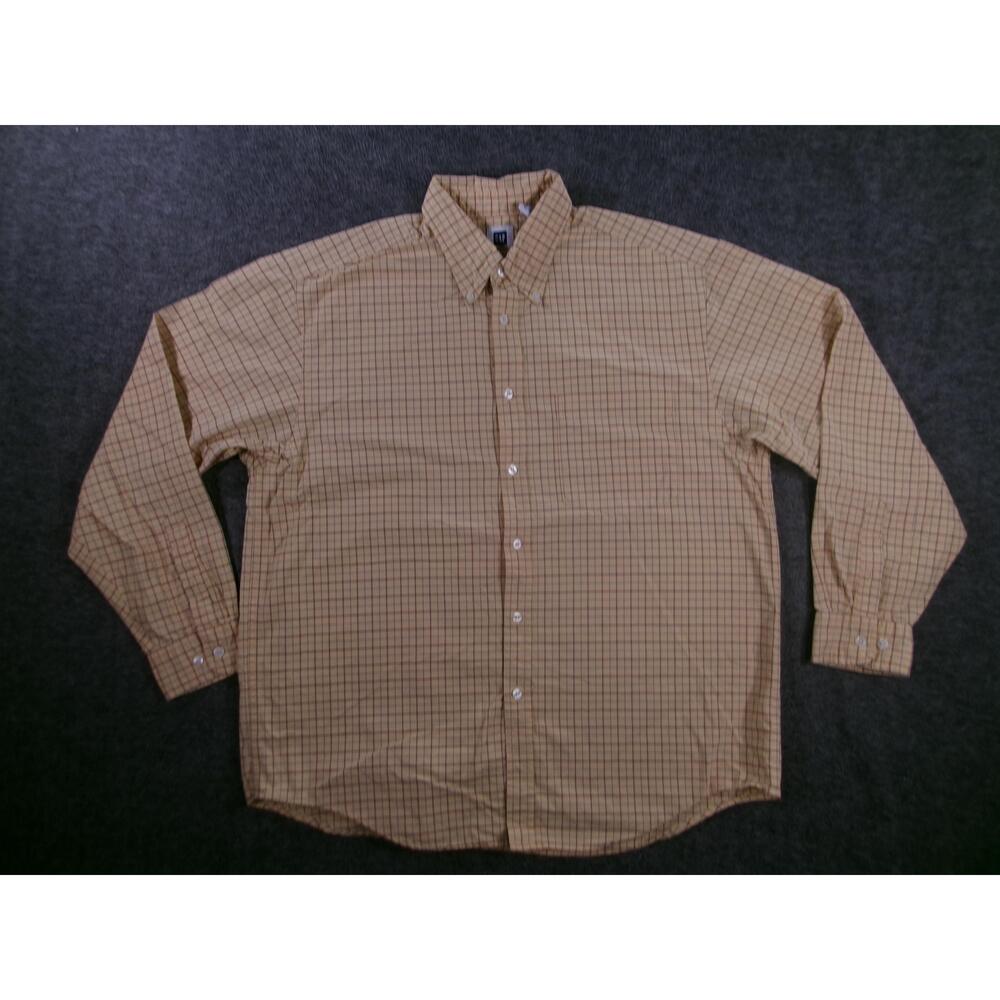 GAP Shirt Mens Medium Yellow Plaid Oxford Classic Office Causal Heritage OCBD